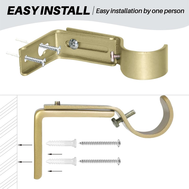 eletriace Curtain Rod Bracket Heavy Duty Adjustable Window Hardware Rod Holders Hanger for 1 inch Rods, Set of 3 (Gold-Adjustable) - Image 4
